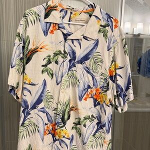 Tommy Bahama Men's Tropical Print Shirt - Cream, Blue, Orange
